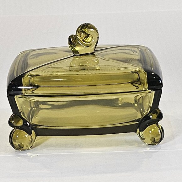 Vintage Duncan and Miller Patio Chartreuse Rectangular Snail Accented Candy Dish - Picture 1 of 11